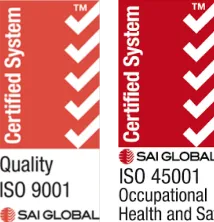 SAI Global Certified System - Quality ISO 9001, ISO 45001 Occupational Health and Safety.